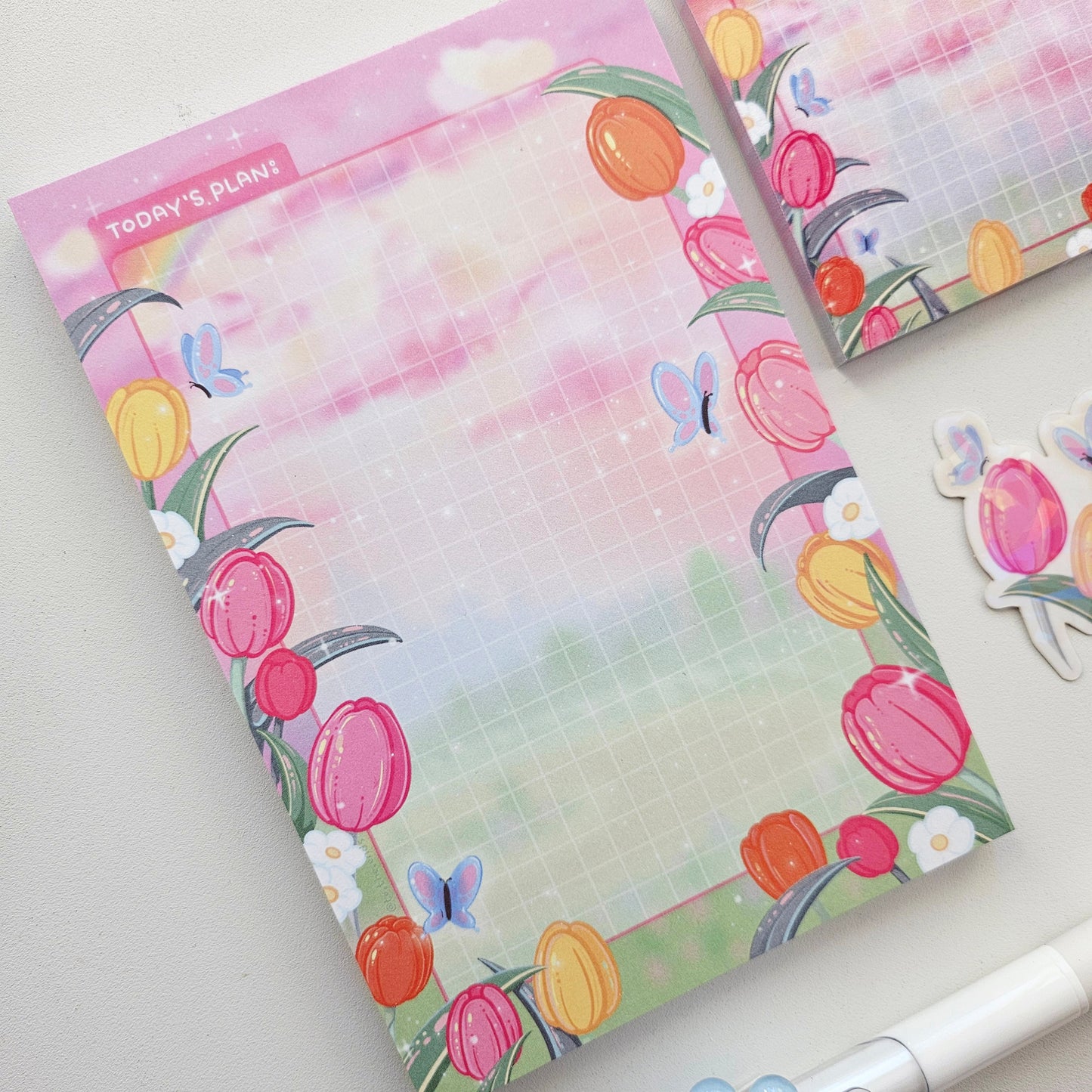 Stationary Set Tulip Garden Note Pad Sticky Note Sticker Pen Set
