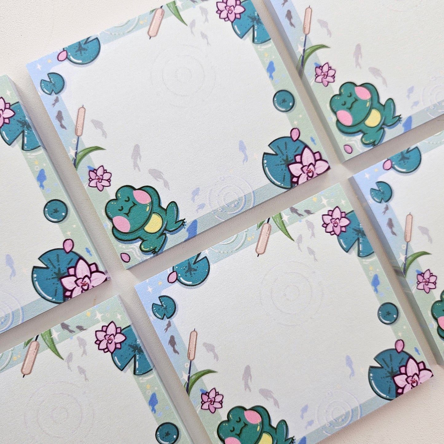 Stationary Set Lotus Pond with Frog Note Pad Sticky Note Sticker Pen Set