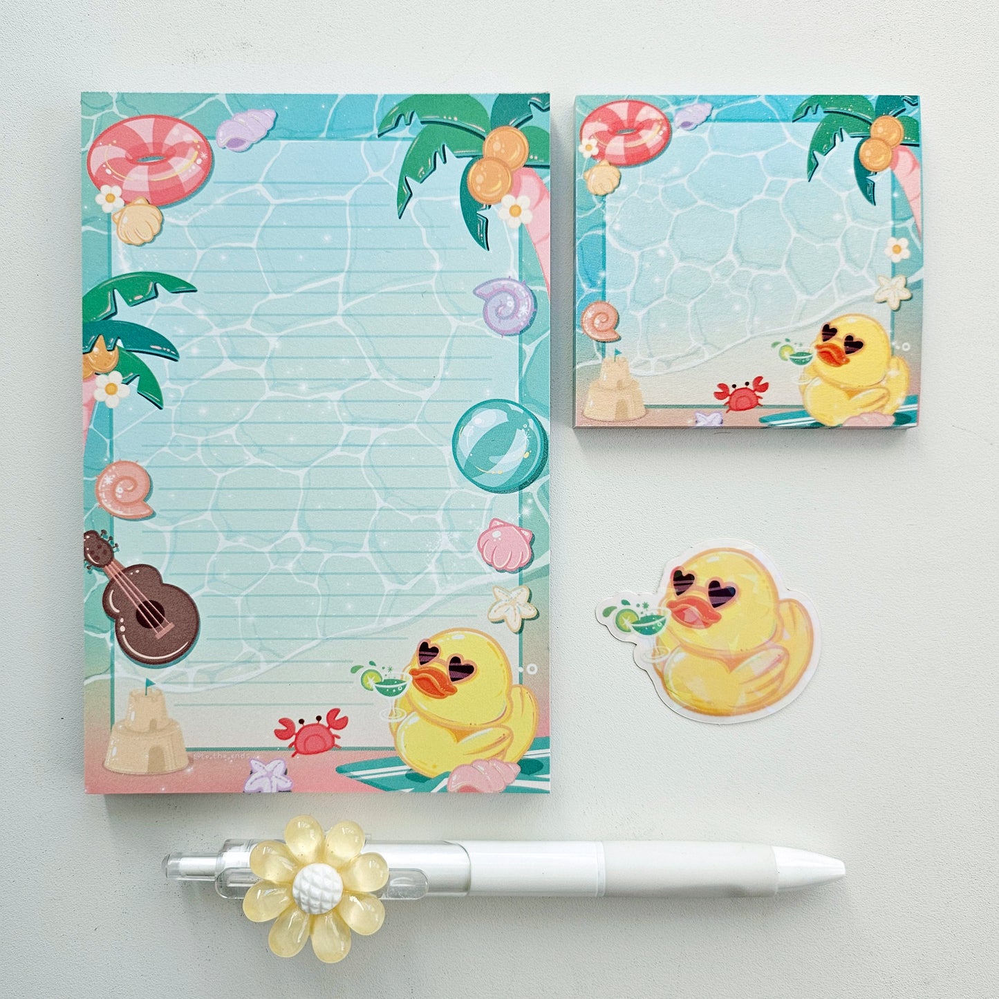 Stationary Set Ducky Day at the Beach Note Pad Sticky Note Sticker Pen Set