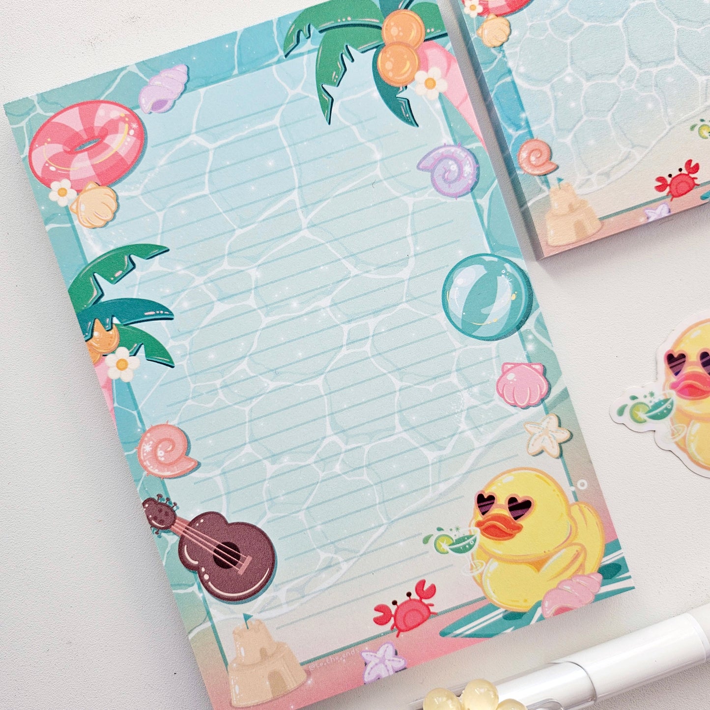 Stationary Set Ducky Day at the Beach Note Pad Sticky Note Sticker Pen Set