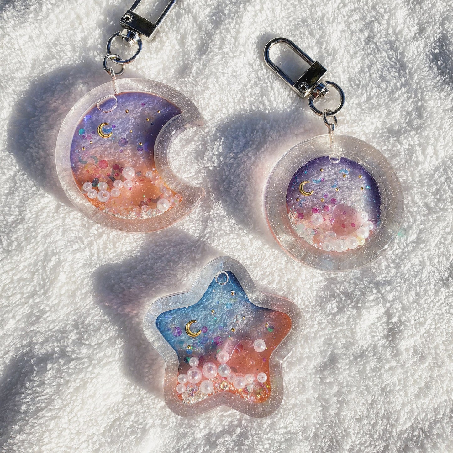 MS Sunset Resin Water Shaker Keychain Charm Phone Accessories Grip