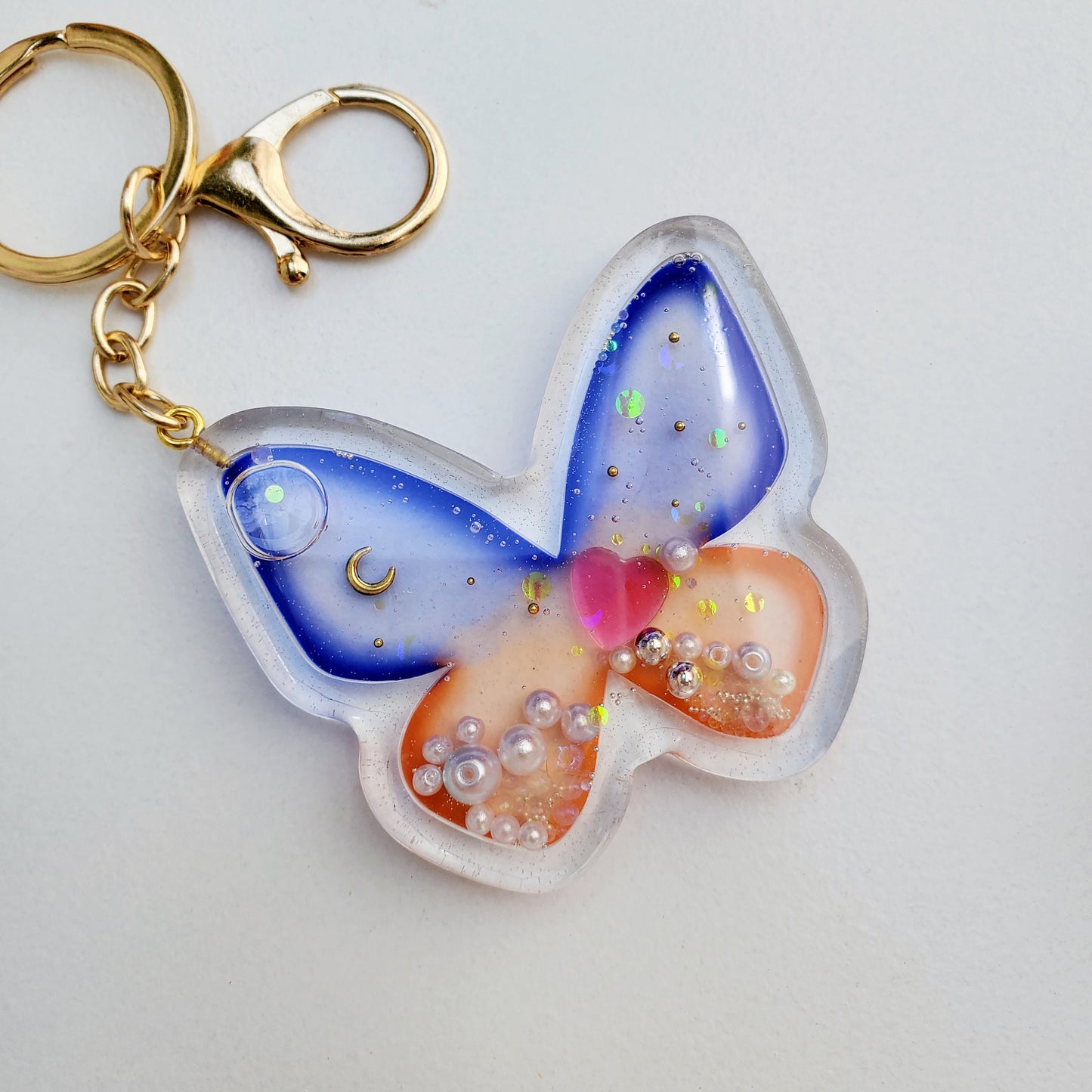 MS Butterfly Sunset Resin Water Shaker Keychain Charm Phone Grips