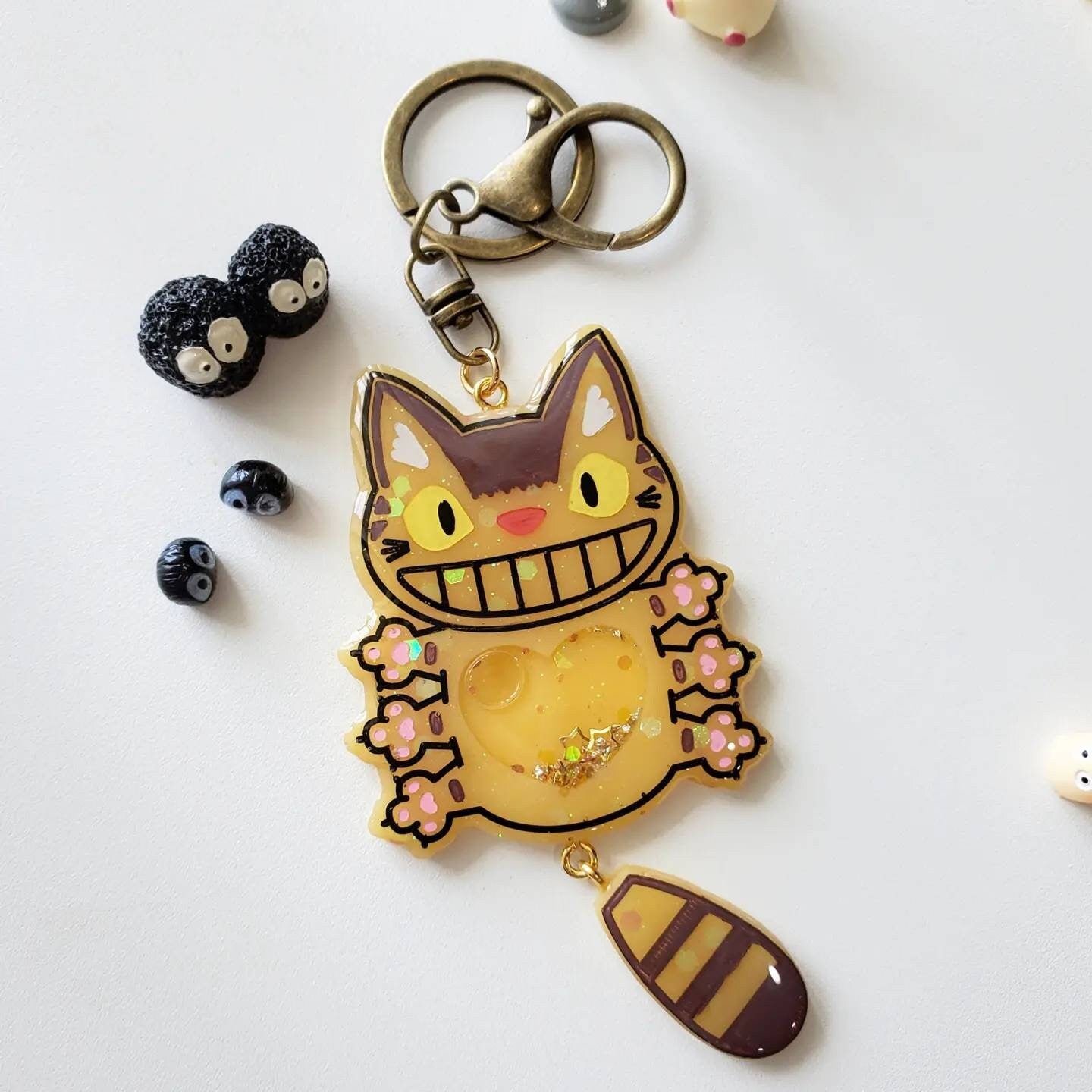 SG Bus Cat inspired Handmade resin shaker keychain and hair comb