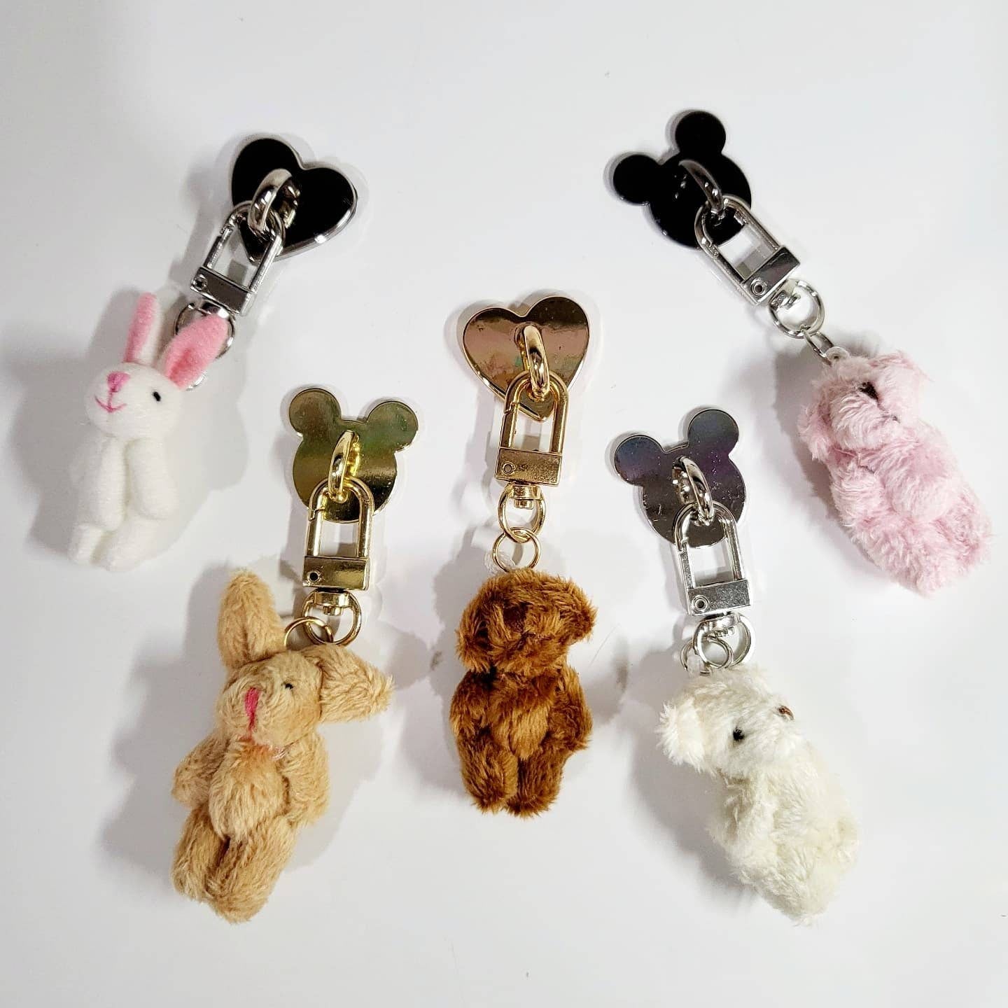 PC Bunny and Bear Plushie Phone Charm Keychain with Heart Hook