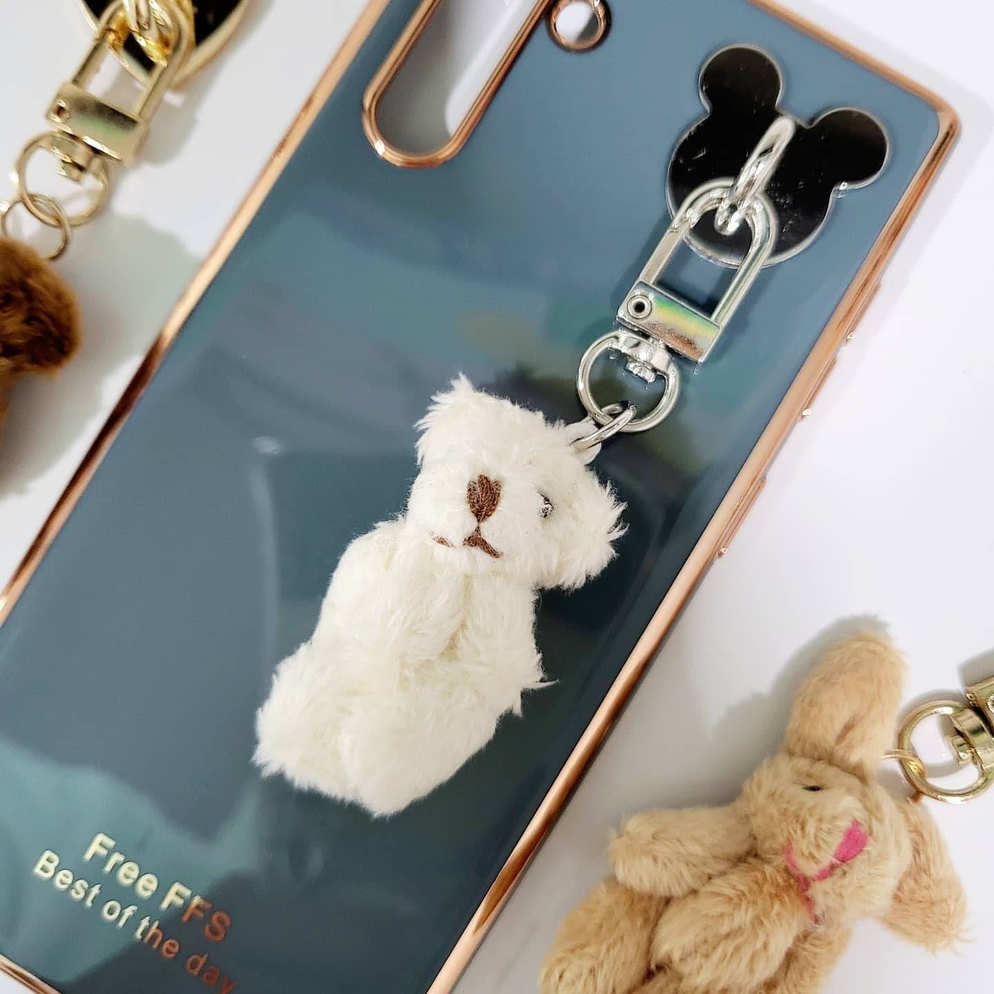 PC Bunny and Bear Plushie Phone Charm Keychain with Heart Hook