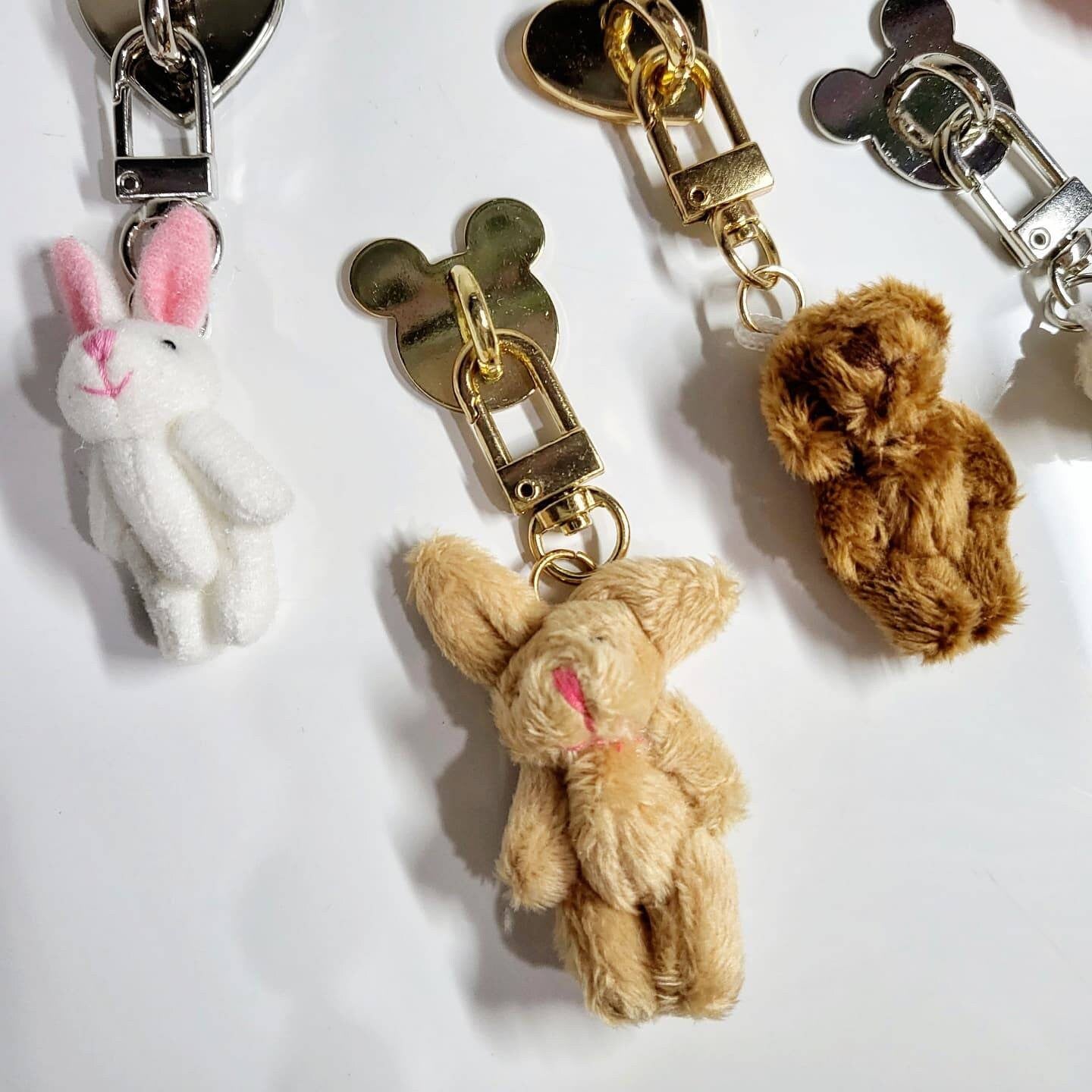 PC Bunny and Bear Plushie Phone Charm Keychain with Heart Hook