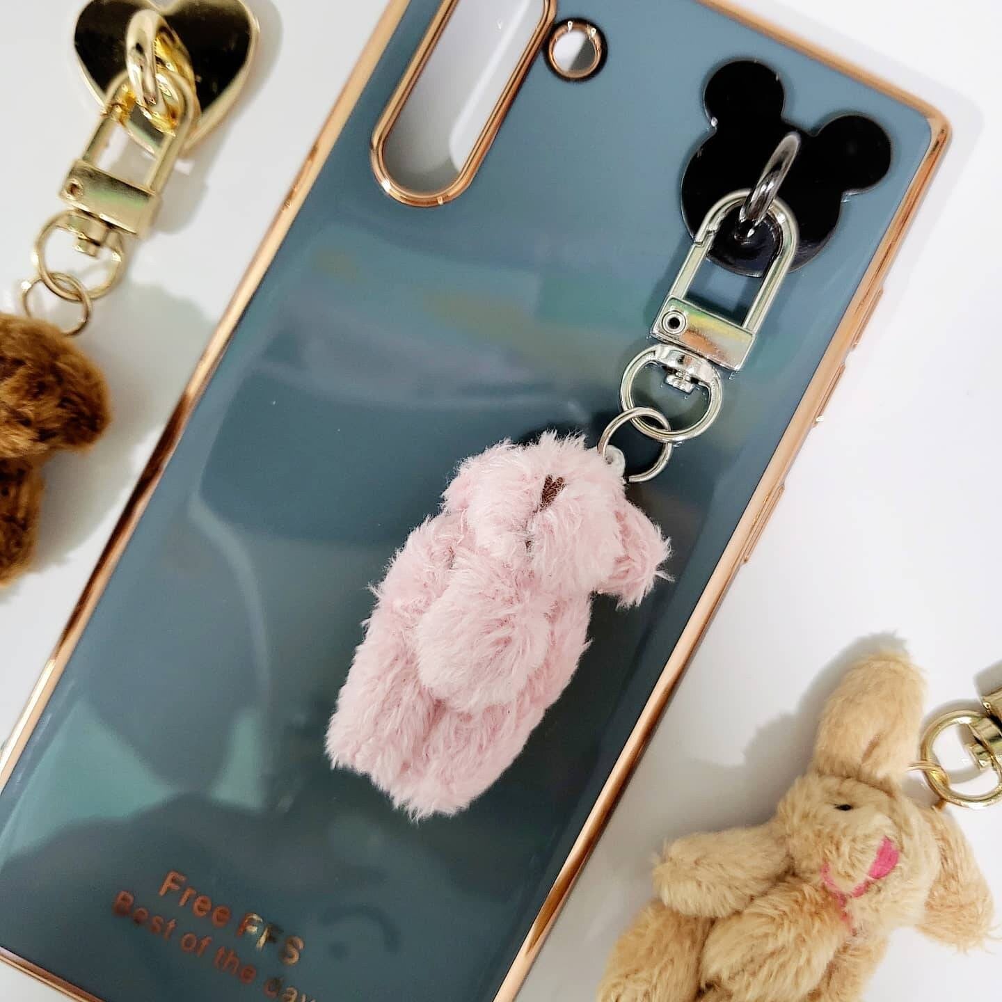 PC Bunny and Bear Plushie Phone Charm Keychain with Heart Hook