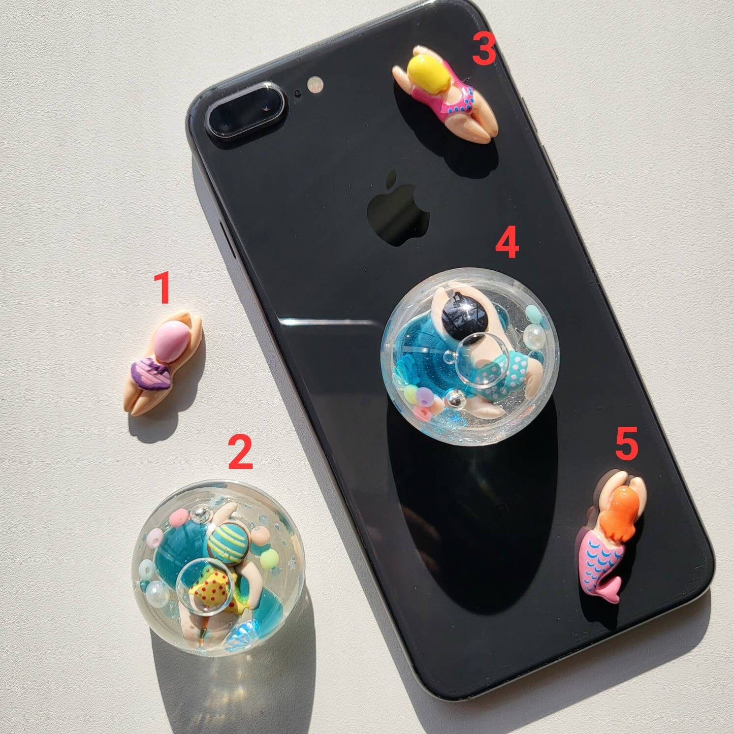 TTE Originals Custom Handmade Resin Shaker Swimming Swimmers Hemisphere Phone Grips