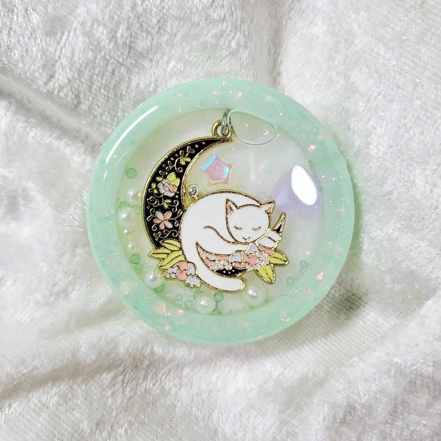 MS Custom Moon Cat Resin Shaker Phone Grip/ Keychain
