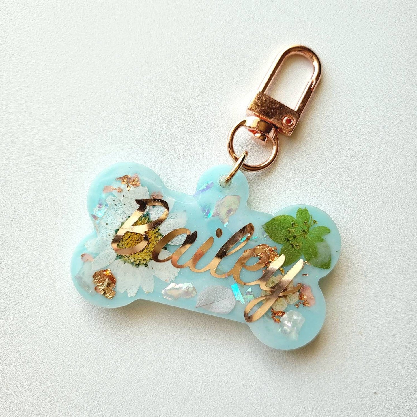 MS Custom Handmade Resin Flower Petals Dog Name Tag ID Collar Tag