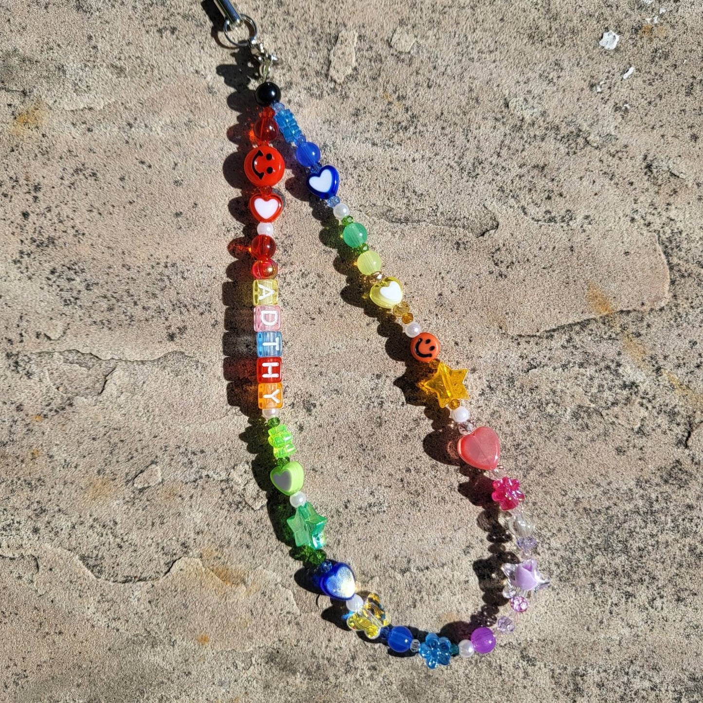 PC Rainbow Kitsche Beads Colorful Phone Case Strap Chains with Gummy Bear Charm