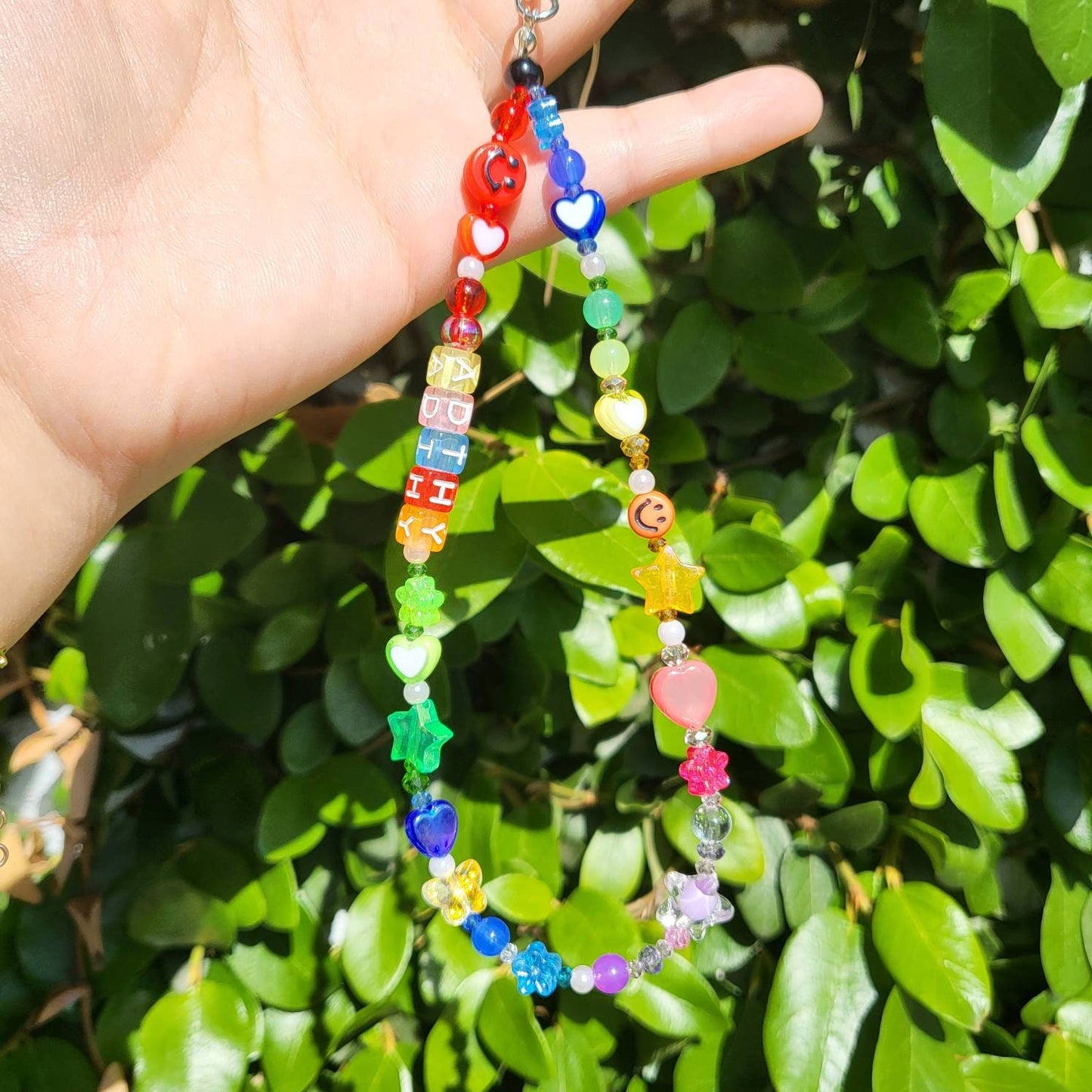 PC Rainbow Kitsche Beads Colorful Phone Case Strap Chains with Gummy Bear Charm