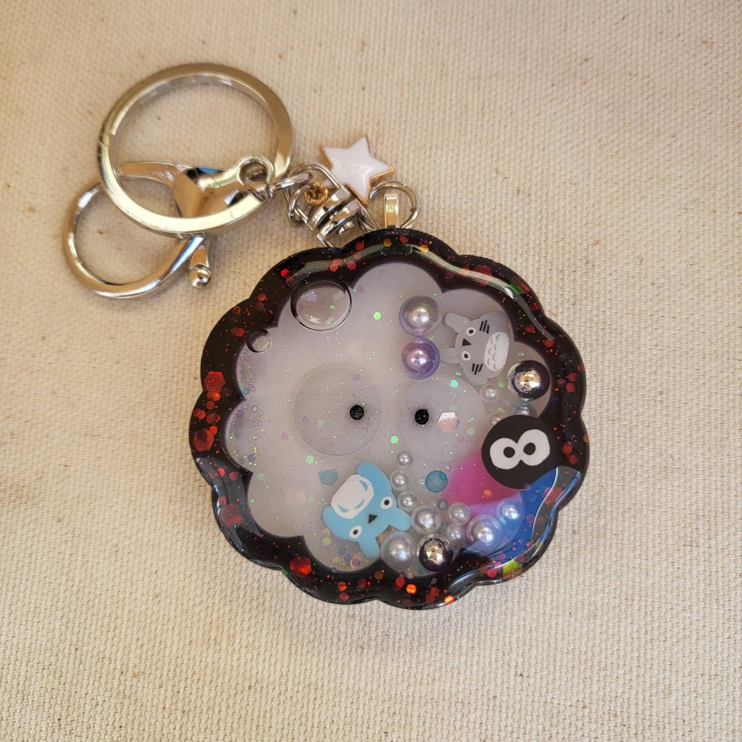 SG Handmade Resin Shaker Charm Dust Bunny Phone Grip Keychain Badge Reel