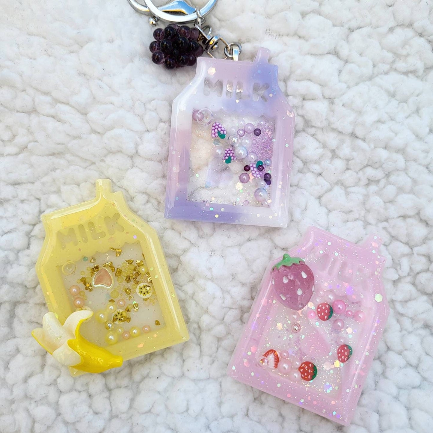 MS Milk Carton Handmade Resin Shaker Charm Keychain Phone Grip Badge Reel