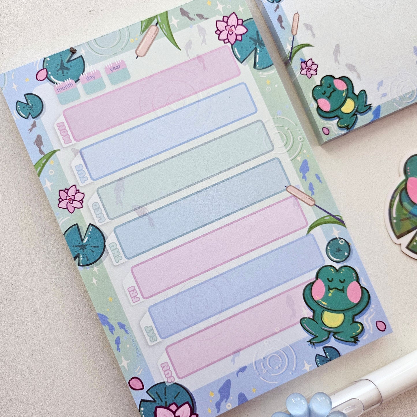 Stationary Set Lotus Pond with Frog Note Pad Sticky Note Sticker Pen Set