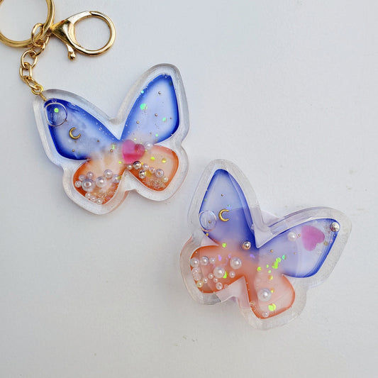 MS Butterfly Sunset Resin Water Shaker Keychain Charm Phone Grips