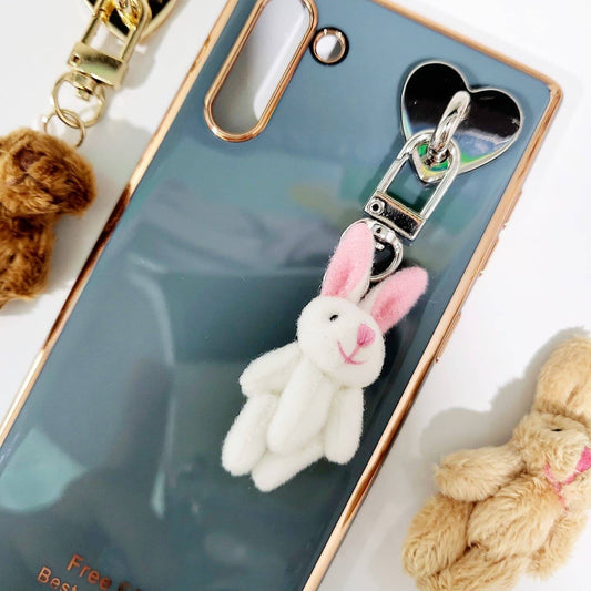 PC Bunny and Bear Plushie Phone Charm Keychain with Heart Hook